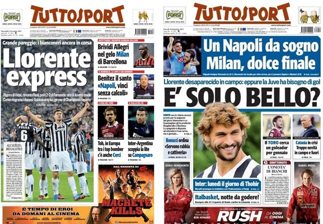 Llorente protagoniza la portada del periódico deportivo de Turín tras su  gol al Madrid . El Correo